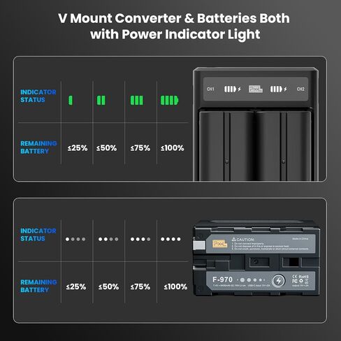 PIXEL V Mount Battery Consist of NP-F970 Batteries and V Mount Converter, 124Wh/16800mAh V-Mount Battery(2Pcs 8400mAh NP-F970), V Lock Battery for Filmmakers/Camera Camcorder/Monitor/Video Light in Kuwait
