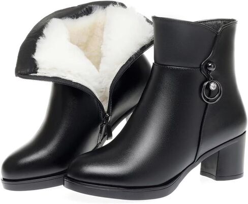 Niiyyjj Womens Wool Lined Mom Boots Side Zipper Dress Boots Mid Heel Large Size Ankle Boots in Saudi Arabia