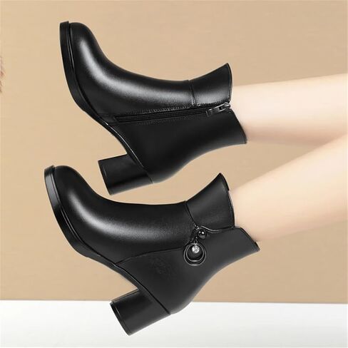 Niiyyjj Womens Wool Lined Mom Boots Side Zipper Dress Boots Mid Heel Large Size Ankle Boots in Saudi Arabia