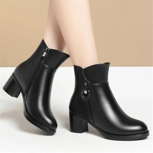 Niiyyjj Womens Wool Lined Mom Boots Side Zipper Dress Boots Mid Heel Large Size Ankle Boots in Saudi Arabia