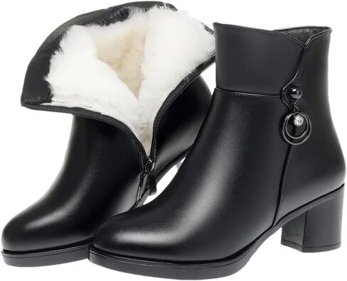 Niiyyjj Womens Wool Lined Mom Boots Side Zipper Dress Boots Mid Heel Large Size Ankle Boots in Saudi Arabia