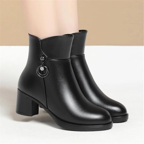 Niiyyjj Womens Wool Lined Mom Boots Side Zipper Dress Boots Mid Heel Large Size Ankle Boots in Saudi Arabia