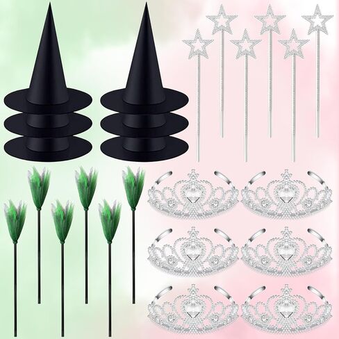 24 Pcs Halloween Witch Hats Glitter Star Wands Princess Crowns Set Black Wizard Hats Sparkling Princess Accessories for Witch Dress up Costume Halloween Cosplay Party Supplies in Saudi Arabia