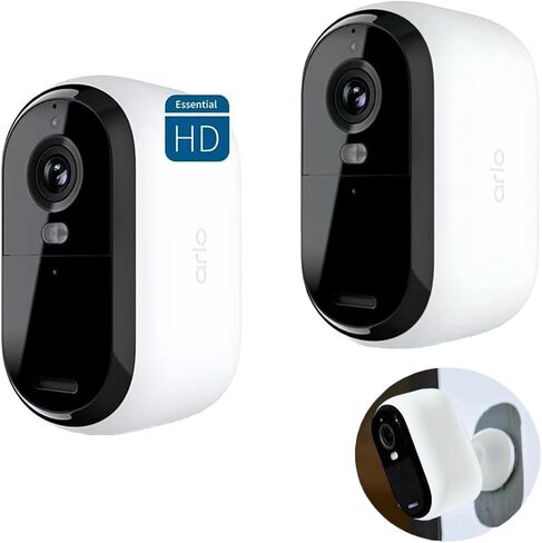 Arlo 2 Pack Essential Spotlight Camera، كاميرا أمان لاسلكية، كاميرا خارجية HD (الجيل الثاني)، فيديو 1080 بكسل، رؤية ليلية ملونة، مباشرة إلى WiFi لا حاجة إلى محور، كاميرا مراقبة، أبيض in Kuwait
