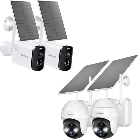 ZUMIMALL Solar Security Cameras Wireless Outdoor - 2 Packs, 2K Camera for Home Security with Color Night Vision, 2.4GHz WiFi, 2-Way Talk, Spotlight & Siren, IP66 Weatherproof, Compatible with Alexa in Saudi Arabia