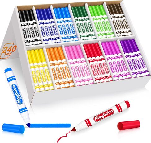 Aigybobo 192 Count Washable Markers Bulk, 12 Assorted Colors, Broad Line Conical Tip Coloring Marker for Kids, Markers Bulk Pack for Classroom, School Art Supplies & Back to School Supplies in Kuwait