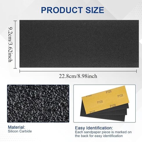 50PCS Sand Paper, 13 Grits Premium Sandpaper Assortment - 120/150/180/240/320/400/600/800/1000/1500/2000/3000/5000 Grit Sandpaper Sheets, Wet Dry Sand Paper for Wood Metal Car Sanding in Saudi Arabia