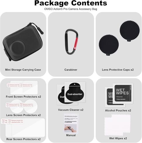 مجموعة الملحقات لـ DJI OSMO Action 5 Pro، ملحقات الكاميرا مع حقيبة حمل وأغطية العدسات وأفلام واقية متوافقة مع DJI OSMO Action 5 Pro in Kuwait