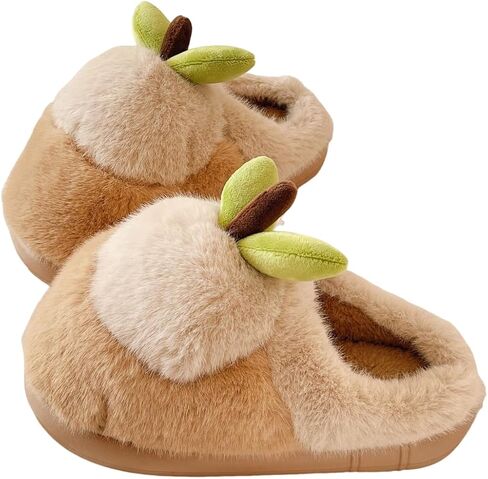 Cute Kawaii Apple Plush Fuzzy Soft Warm Fluffy House Slippers for Women Anti-Slip Rubber Sole Slides in Saudi Arabia