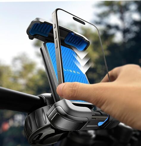 LISEN Bike Phone Mount Holder, [Ultra-Stable] [Easy Installation] 2024 Phone Holder for Bike with Upgraded Handlebar Clamp, Fit iPhone 15 Pro Max 14 13 All 4.5-7" Phones, Blue in Kuwait