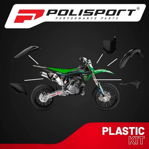Polisport Motocross (MX) مجموعة البلاستيك المتماثلة لـ Kawasaki KX 250F (2017-20)-جودة OEM ، متينة ، مرنة ومثالية-أسود in Saudi Arabia