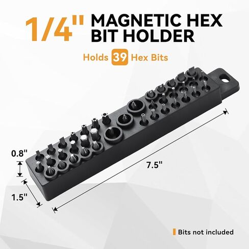 Magnetic Bit Holder - 1/4 Inch 39 Hole ABS Tool Organizer with Strong Magnetic Base for Drill & Screwdriver Bits, Toolbox Storage Design (Black) in Saudi Arabia