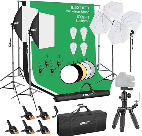 نظام دعم الخلفية EMART مقاس 8.5 × 10 أقدام، طقم إضاءة التصوير الفوتوغرافي الاحترافي + حامل ثلاثي صغير EMART مع ذراع سحري، ألومنيوم 20 بوصة/52 سم يتميز برأس كروي 360 درجة ومستوى فقاعات in Saudi Arabia