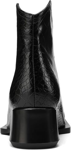 TDD Leopard Print Boots For Women Square Toe Lace Up Ankle Wide Calf Booties Botas Para Mujer Leather Chunky Block Dress Warm Lined Cowboy Cowgirl Ladies 2 Inch High Heels in Saudi Arabia