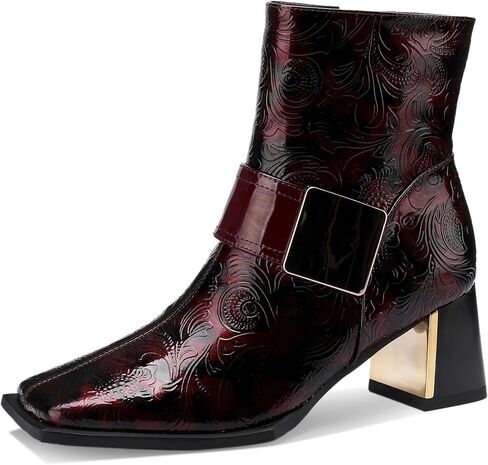 TDD Leopard Print Boots For Women Square Toe Lace Up Ankle Wide Calf Booties Botas Para Mujer Leather Chunky Block Dress Warm Lined Cowboy Cowgirl Ladies 2 Inch High Heels in Kuwait