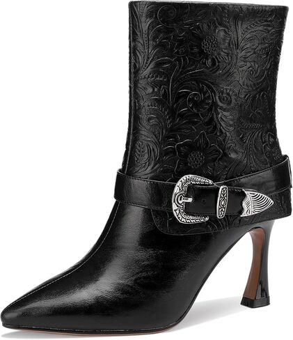 TDD Leopard Print Boots For Women Square Toe Lace Up Ankle Wide Calf Booties Botas Para Mujer Leather Chunky Block Dress Warm Lined Cowboy Cowgirl Ladies 2 Inch High Heels in Saudi Arabia