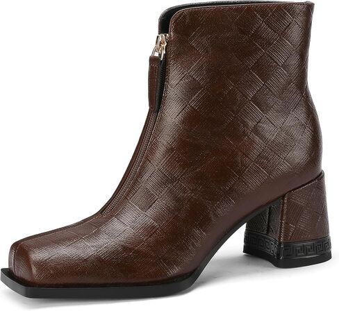 TDD Leopard Print Boots For Women Square Toe Lace Up Ankle Wide Calf Booties Botas Para Mujer Leather Chunky Block Dress Warm Lined Cowboy Cowgirl Ladies 2 Inch High Heels in Saudi Arabia