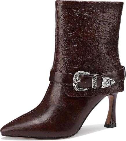 TDD Leopard Print Boots For Women Square Toe Lace Up Ankle Wide Calf Booties Botas Para Mujer Leather Chunky Block Dress Warm Lined Cowboy Cowgirl Ladies 2 Inch High Heels in Saudi Arabia