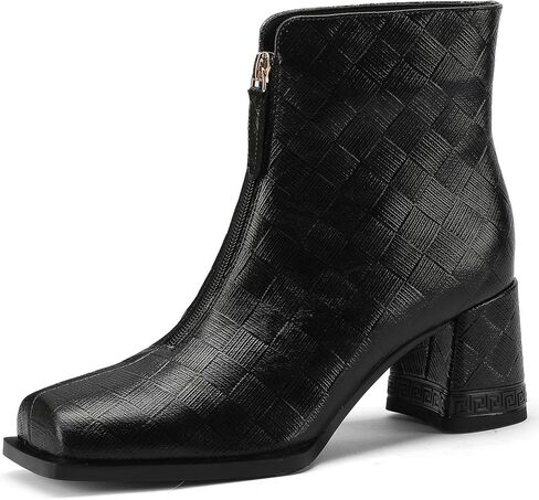TDD Leopard Print Boots For Women Square Toe Lace Up Ankle Wide Calf Booties Botas Para Mujer Leather Chunky Block Dress Warm Lined Cowboy Cowgirl Ladies 2 Inch High Heels in Saudi Arabia