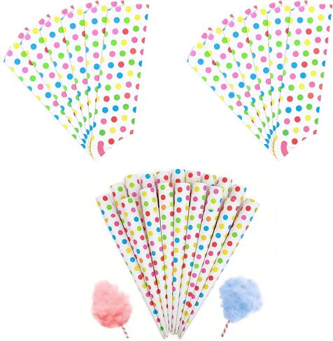 100 Packs Cotton Candy Cones Sticks DIY Multicolor Paper Cotton Candy Supplies with Double Sided Adhesive Tape for Birthday Party (Blank Style) in Saudi Arabia