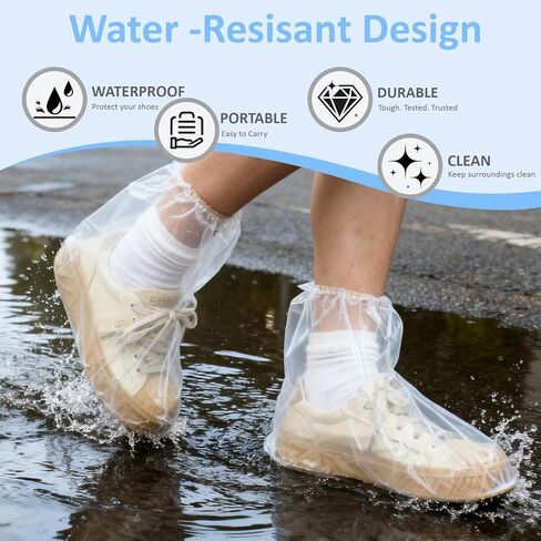 AceFly 10 Pairs Waterproof Shoe Covers for Rain, Disposable Non-Slip Plastic Boot Covers, Indoor/Outdoor Rain Shoe Protectors and Overshoes for Men & Women - Clear in Saudi Arabia