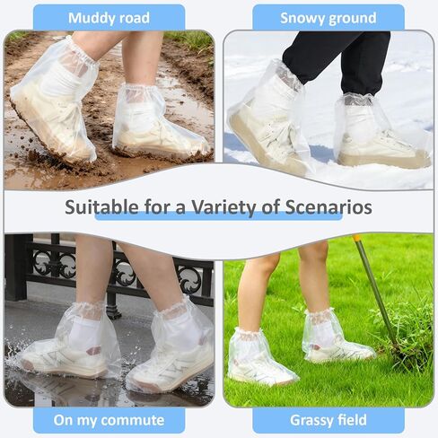 AceFly 10 Pairs Waterproof Shoe Covers for Rain, Disposable Non-Slip Plastic Boot Covers, Indoor/Outdoor Rain Shoe Protectors and Overshoes for Men & Women - Clear in Saudi Arabia