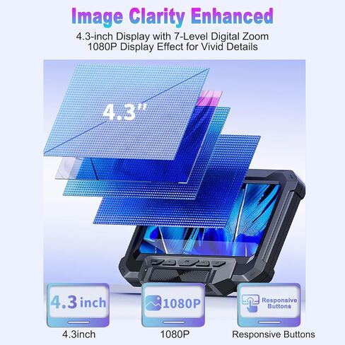 Digital Microscope, 4.3 Inch 1000X 1080P LCD USB Magnifier with 10MP Camera and 8 Adjustable LED Lights, Photo and Video Capability, PC View for Adults Soldering Jewelry in Kuwait