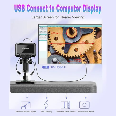 Digital Microscope, 4.3 Inch 1000X 1080P LCD USB Magnifier with 10MP Camera and 8 Adjustable LED Lights, Photo and Video Capability, PC View for Adults Soldering Jewelry in Kuwait