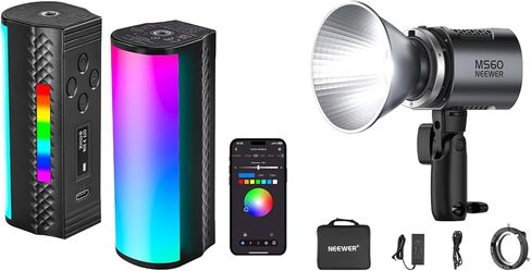 NEEWER Magnetic Handheld Light Wand APP Control, 360° Full RGB Mini LED Video Lighting Stick with 2550mAh Battery for Photography Vlog TikTok, TL97C, MS60 LED Video Light Included in Saudi Arabia