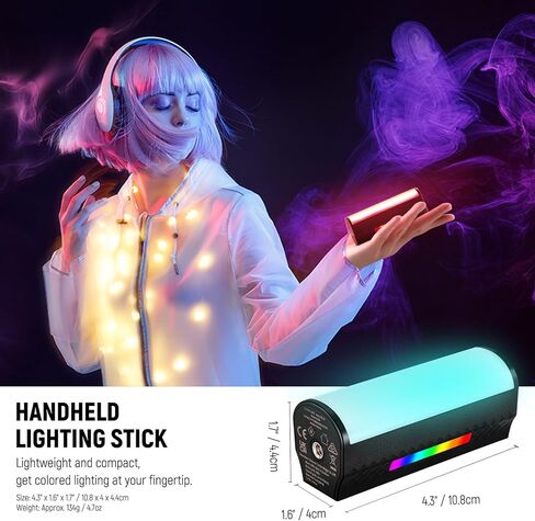 NEEWER Magnetic Handheld Light Wand APP Control, 360° Full RGB Mini LED Video Lighting Stick with 2550mAh Battery for Photography Vlog TikTok, TL97C, MS60 LED Video Light Included in Saudi Arabia