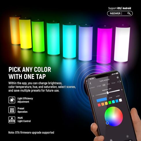NEEWER Magnetic Handheld Light Wand APP Control, 360° Full RGB Mini LED Video Lighting Stick with 2550mAh Battery for Photography Vlog TikTok, TL97C, MS60 LED Video Light Included in Saudi Arabia