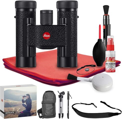 Leica 8x20 Ultravid Blackline Binocular (Black with Black Leather) - Exclusive Outdoors Binoculars Kit in Saudi Arabia