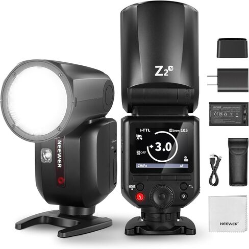 NEEWER Z2-N 2.4G TTL رأس فلاش Speedlite متوافق مع Nikon + M12 موزع قبة مغناطيسي لفلاش Z2/Z1، ضوء Speedlight 76Ws مع مصابيح النمذجة، 1/8000s HSS، بطارية 2600 مللي أمبير، قطعة قماش للتنظيف in Kuwait