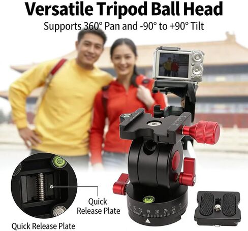 Tripod Ball Head Panoramic Pan Tilt Ballhead with 1 / 4in Screw Quick Release Plate, Aluminum Alloy, Lightweight 439g - Fluid Head Design, 360 Degree Rotation, Compatibility with in Saudi Arabia