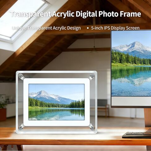 إطار صور رقمي أكريليك مقاس 5 بوصة، إطار صورة إلكتروني للتخزين 4G مع تشغيل الفيديو/الصورة، دوران تلقائي 360 درجة، مكبر صوت مدمج، نوع C، تشغيل تلقائي لعرض الذكريات in Kuwait