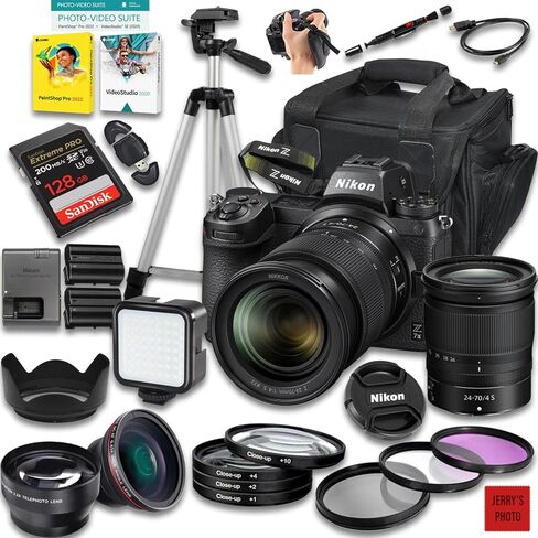 كاميرا Nikon Z7 II بدون مرآة مع عدسة Z مقاس 24-70 مم f/4 S + ذاكرة 128 جيجابايت + بطارية إضافية + حقيبة كاميرا + حامل ثلاثي القوائم + المزيد (حزمة 32 قطعة) (متجددة) in Kuwait