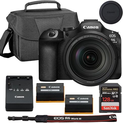 كاميرا Canon EOS R6 Mark III بدون مرآة مع حزمة USM مقاس 24-105 مم + بطارية LP-E6 من Canon + ذاكرة فائقة سعة 128 جيجابايت وحقيبة كاميرا in Kuwait