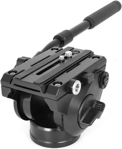 REFLEX CAMERA Video Tripod Fluid Head - Metal - with 360° Panning, Quick Release Plate, -70°/90° Pitch, 1/4" Base Mount and 3/8" Side Mount, Telescopic Handle & 10kg Load Capacity for DSLR & Camcorder in Saudi Arabia