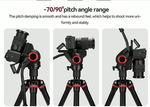REFLEX CAMERA Video Tripod Fluid Head - Metal - with 360° Panning, Quick Release Plate, -70°/90° Pitch, 1/4" Base Mount and 3/8" Side Mount, Telescopic Handle & 10kg Load Capacity for DSLR & Camcorder in Saudi Arabia