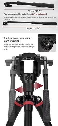 REFLEX CAMERA Video Tripod Fluid Head - Metal - with 360° Panning, Quick Release Plate, -70°/90° Pitch, 1/4" Base Mount and 3/8" Side Mount, Telescopic Handle & 10kg Load Capacity for DSLR & Camcorder in Saudi Arabia