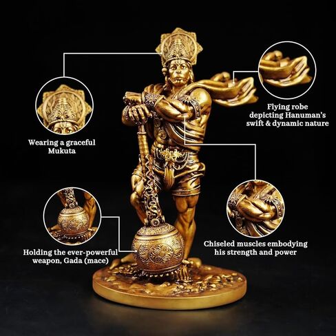 Big Bahubali Hanuman Statue for Home Decor Marble & Resin Lord Hanuman Idol Bajrang Bali Statues for Temple Decoration Hanuman Murti Showpiece Item, Height 7.48 Inch, Antique in Saudi Arabia