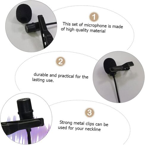 6-Piece Clip-On Microphone Set 2m Extension Cable PU Carrying Case and Foam Windscreens Hands-Free Collar Mic for Smartphones and Cameras in Saudi Arabia