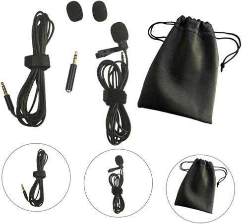 6-Piece Clip-On Microphone Set 2m Extension Cable PU Carrying Case and Foam Windscreens Hands-Free Collar Mic for Smartphones and Cameras in Saudi Arabia