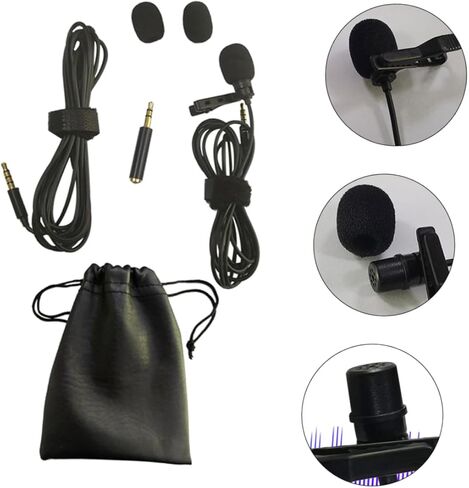 6-Piece Clip-On Microphone Set 2m Extension Cable PU Carrying Case and Foam Windscreens Hands-Free Collar Mic for Smartphones and Cameras in Saudi Arabia