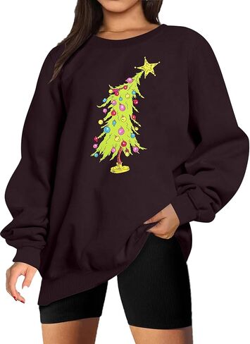 UNIQUEONE Christmas Sweatshirts for Women Oversized Christmas Tree Sweatshirt Merry Christmas Sweater Xmas Pullover Top in Saudi Arabia