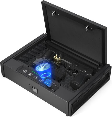 مسدس Hardrock آمن للمسدسات ، صندوق آمن للمسدس المركب على الحائط البيومترية للمكتب ، بجانب السرير ، شاحنة ， المنسدلة الأمن وصول سريع مع قفل لوحة المفاتيح للبصمة للمنتخب المنزل in Kuwait