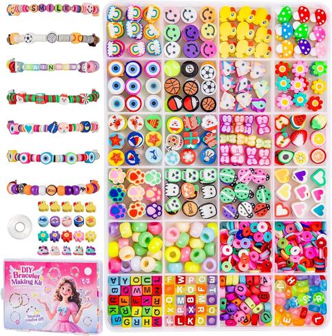 Taybonds Polymer Clay Beads Charms Bracelet Making Kit for Kids Age 6+, 740pcs DIY Jewelry Making with Pony Beads, Letter Beads, Charms & Elastic Cord – Gift for Girls Crafting and Creative Play in Kuwait
