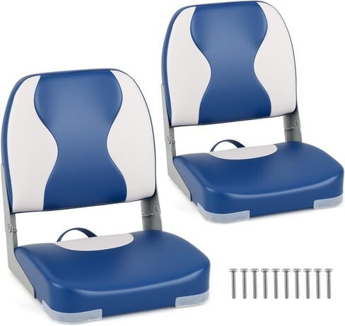 Goplus Low/High Back Boat Seats, Folding Boat Seat with Stainless Steel Screws & Aluminum Hinges, Thickened Sponge Padding, Waterproof Fishing Captain Boat Seats (2 Packs Charcoal & Black) in Saudi Arabia