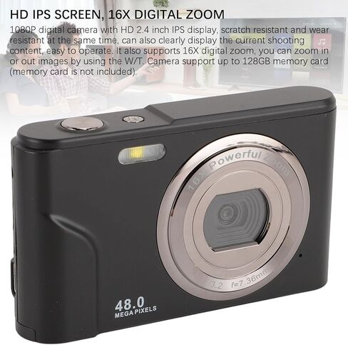 ASHATA UHD 48MP Digital Camera for Photography, 1080P Vlogging Video Camera with 2.4 inch Display, Auto Focus, Anti Shake 16X Zoom Digital Point Shoot Camera for Selfie Recording Photo in Saudi Arabia