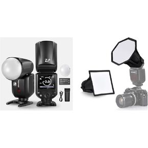 NEEWER Z2-N 2.4G TTL Round Head Speedlite Compatible with Nikon Cameras + NS5P 2 Pack Diffuser (5.9"/15cm Octagon, 6"x5" Rectangular) for Z2/Z1 Flash Compatible with Godox Sony Nikon Canon Flash in Kuwait